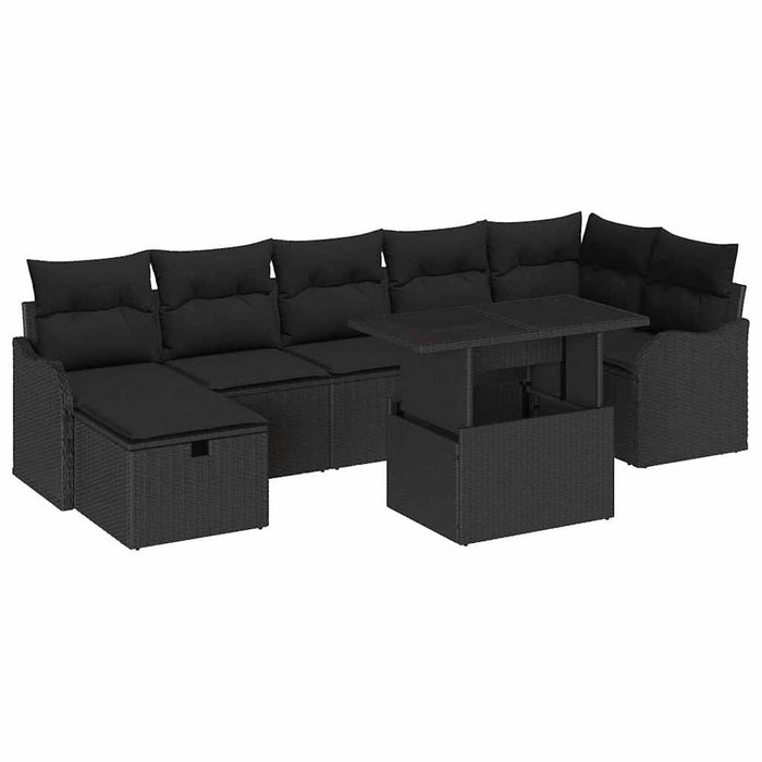 Set de canapele pentru grădină cu pernă 8 pcs Negru Rattan poli - WALTI WALTI