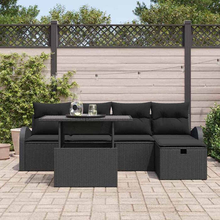 Set de canapele pentru grădină cu pernă 6 pcs Negru Rattan poli - WALTI WALTI
