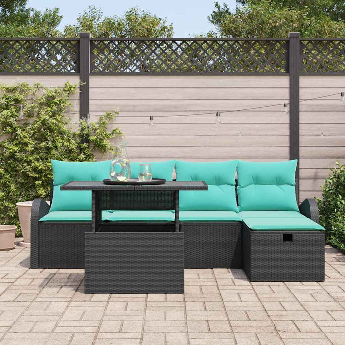 Set de canapele pentru grădină cu pernă 6 pcs Negru Rattan poli WALTI