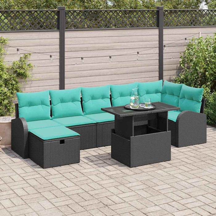 Set de canapele pentru grădină cu pernă 8 pcs Negru Rattan poli WALTI