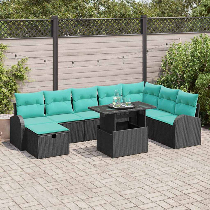 Set de canapele pentru grădină cu pernă 9 pcs Negru Rattan poli WALTI