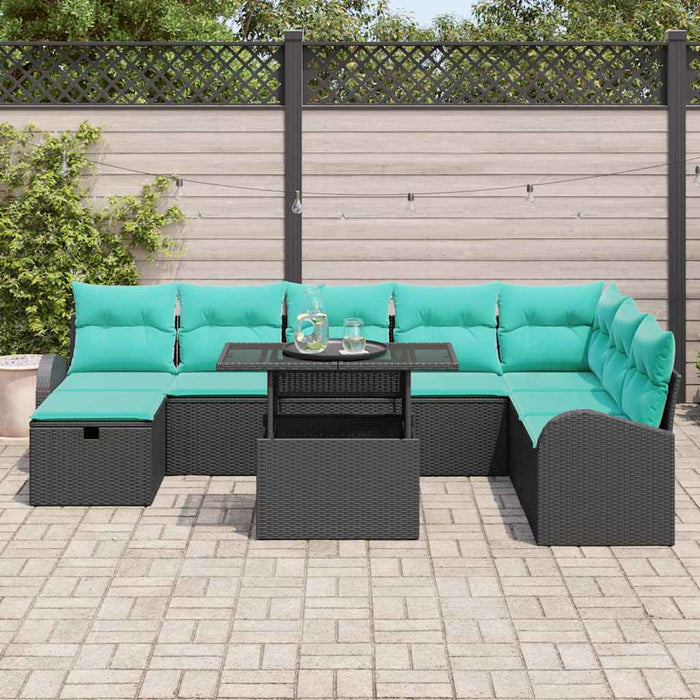 Set de canapele pentru grădină cu pernă 9 pcs Negru Rattan poli WALTI