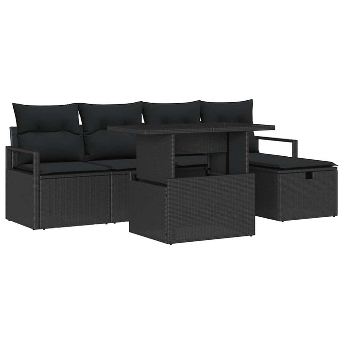 Set de canapele pentru grădină cu pernă 6 pcs Negru Rattan poli - WALTI WALTI