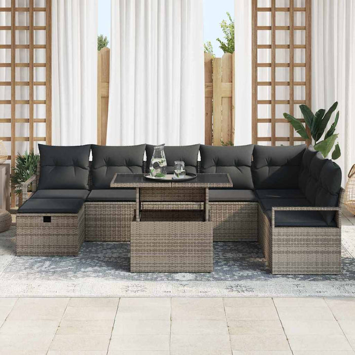 Set de canapele pentru grădină cu pernă 9 pcs Gri Rattan poli - WALTI WALTI