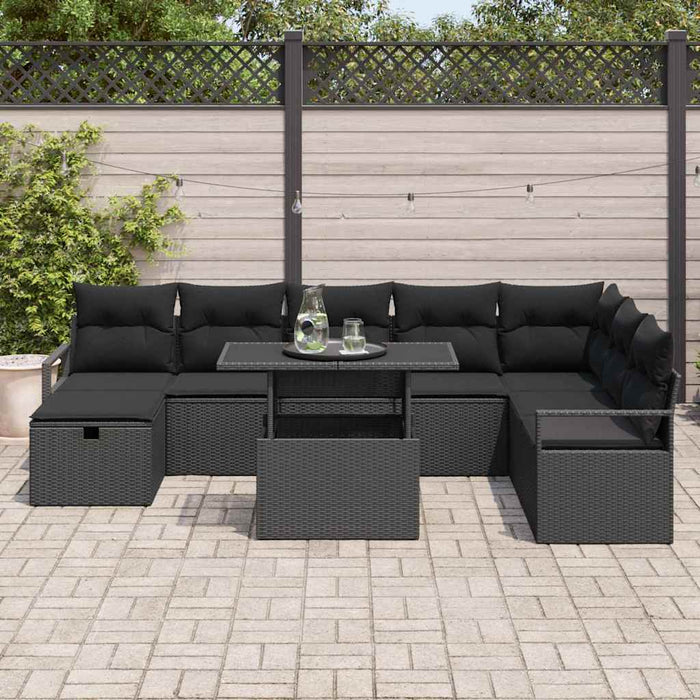 Set de canapele pentru grădină cu pernă 9 pcs Negru Rattan poli - WALTI WALTI