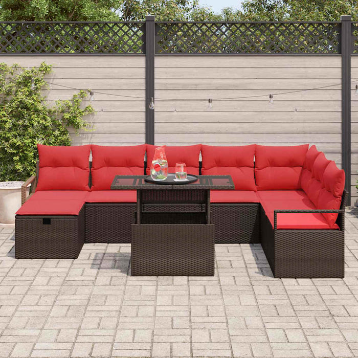 Set de canapele pentru grădină cu pernă 9 pcs Maro Rattan poli WALTI