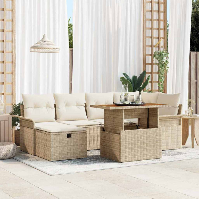 Set canapea grădină cu 7 piese, cu perne, bej, din rattan poliesteric - WALTI WALTI