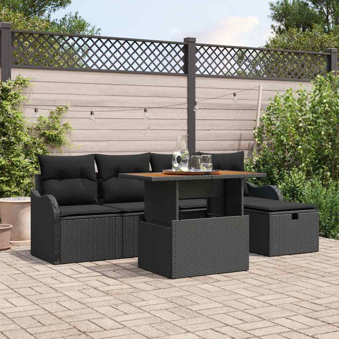 Set de canapea pentru grădină cu 6 piese și perne, din rattan negru - WALTI WALTI