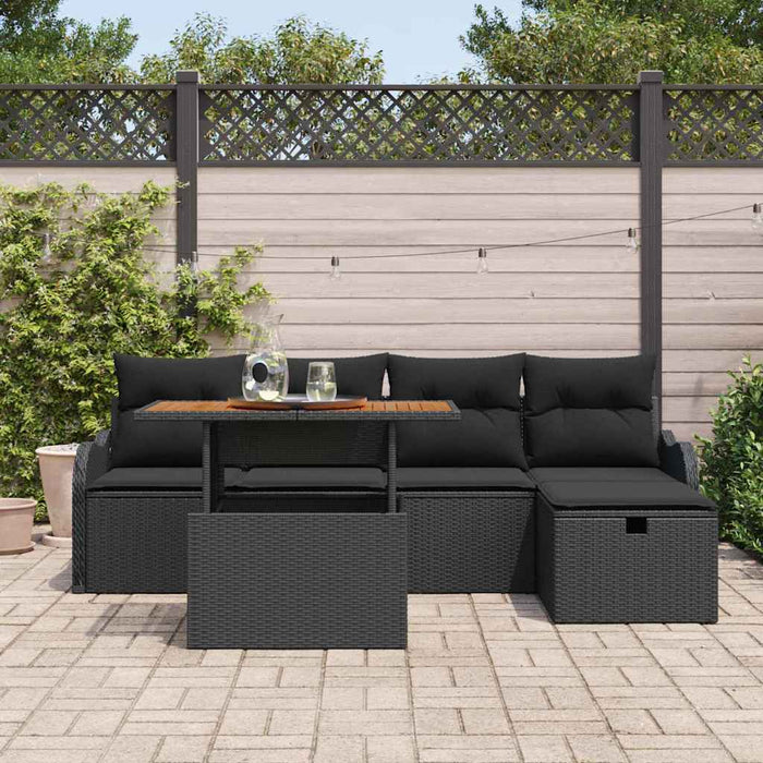 Set de canapea pentru grădină cu 6 piese și perne, din rattan negru - WALTI WALTI