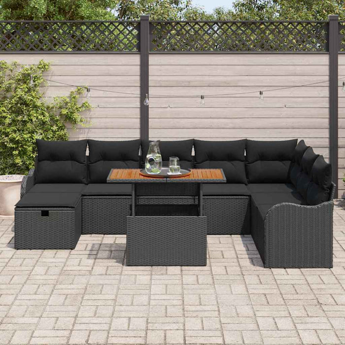 Set de canapea pentru grădină, 9 piese, cu perne, din ratan negru - WALTI WALTI