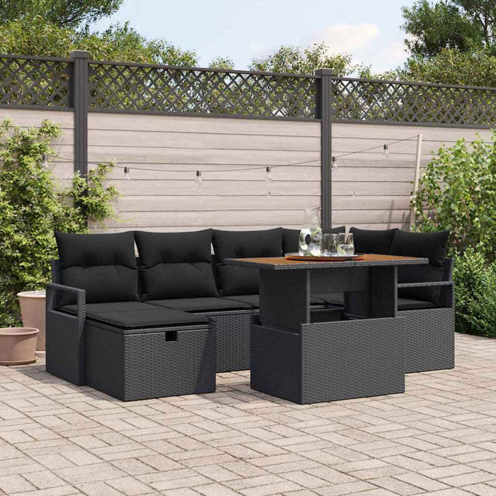 Set de canapea de grădină de 7 piese cu perne, din rattan negru lucios - WALTI WALTI