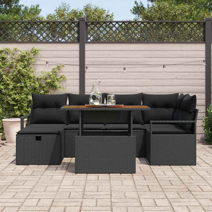 Set de canapea de grădină de 7 piese cu perne, din rattan negru lucios - WALTI WALTI