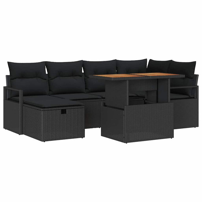 Set de canapea de grădină de 7 piese cu perne, din rattan negru lucios - WALTI WALTI