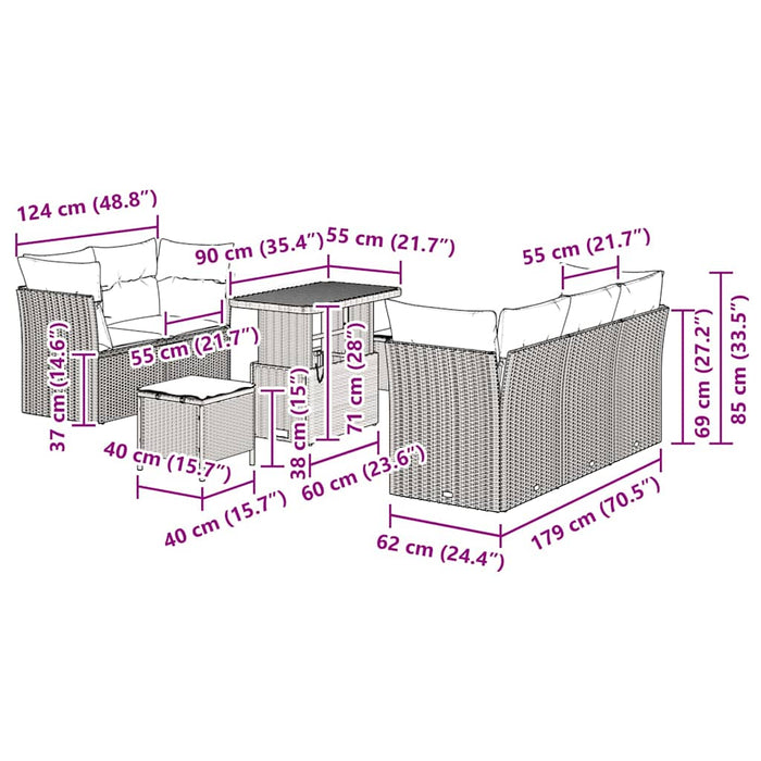 Set de canapele pentru grădină cu pernă 8 pcs Bej poliratan WALTI