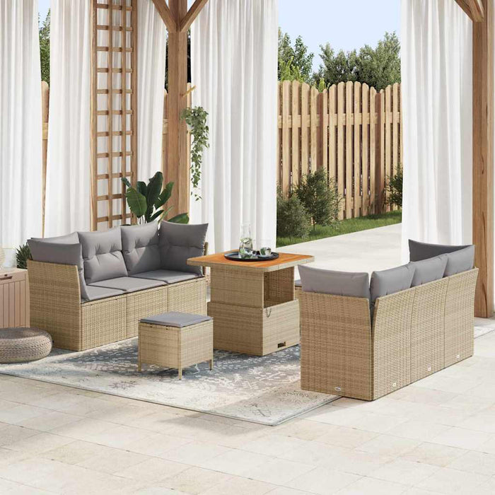 Set de mobilier de grădină , 9 piese, cu perne bej din ratan sintetic și lemn de Acacia. - WALTI WALTI