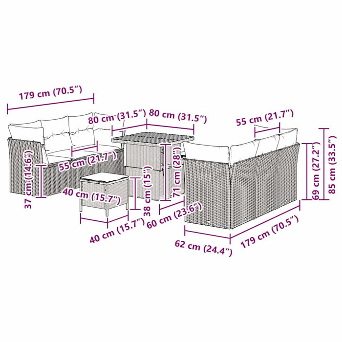Set de canapele pentru grădină 9 pcs Gri poliratan - WALTI WALTI