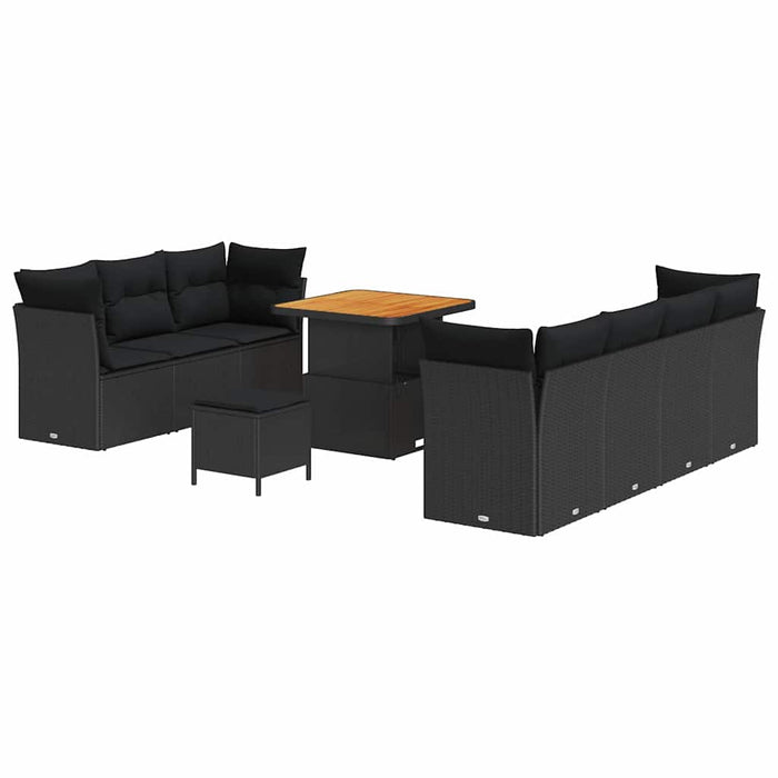 Set de 10 piese canapele de grădină cu perne Negru Poliratan Acacia - WALTI WALTI
