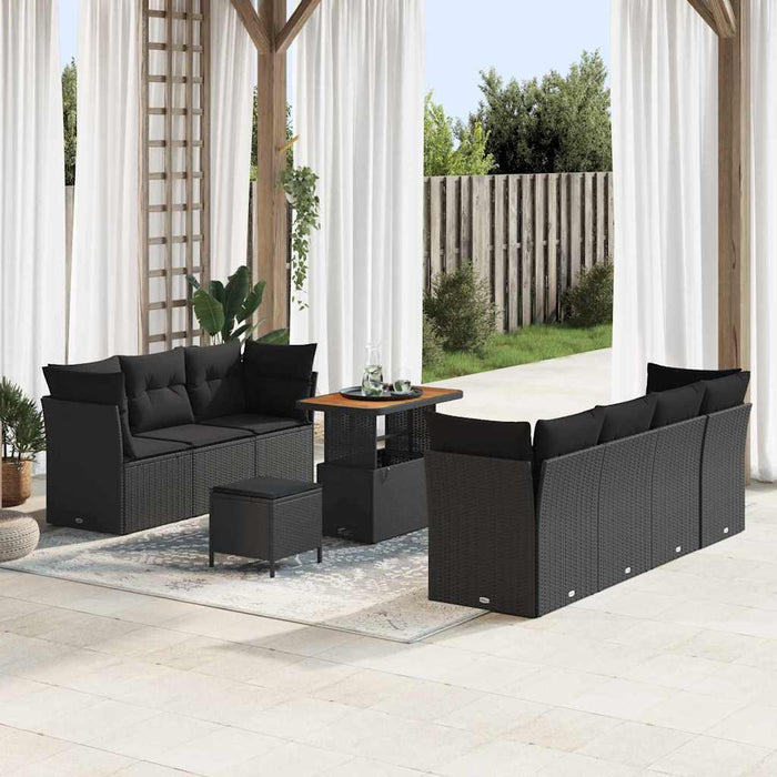 Set de canapea de grădină vidaXL 10 piese cu perne Negru Poliratan Acacia - WALTI WALTI