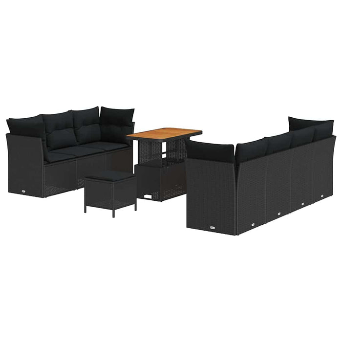 Set de canapea de grădină vidaXL 10 piese cu perne Negru Poliratan Acacia - WALTI WALTI