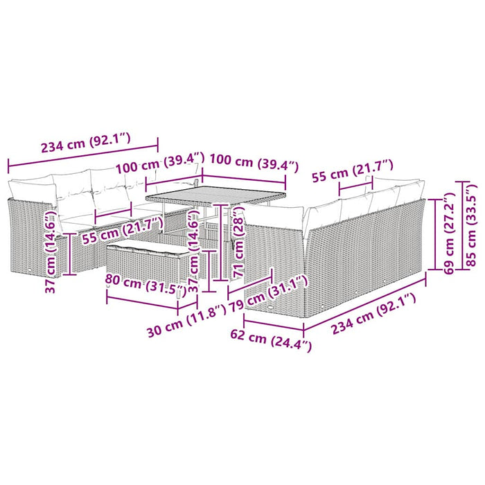 Set de canapele pentru grădină 11 pcs Negru poliratan - WALTI WALTI
