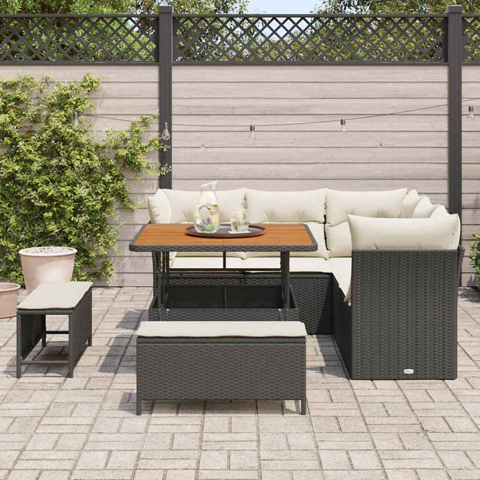 Set de canapea de grădină 8 piese cu perne, rattan negru și lemn de acacia. - WALTI WALTI