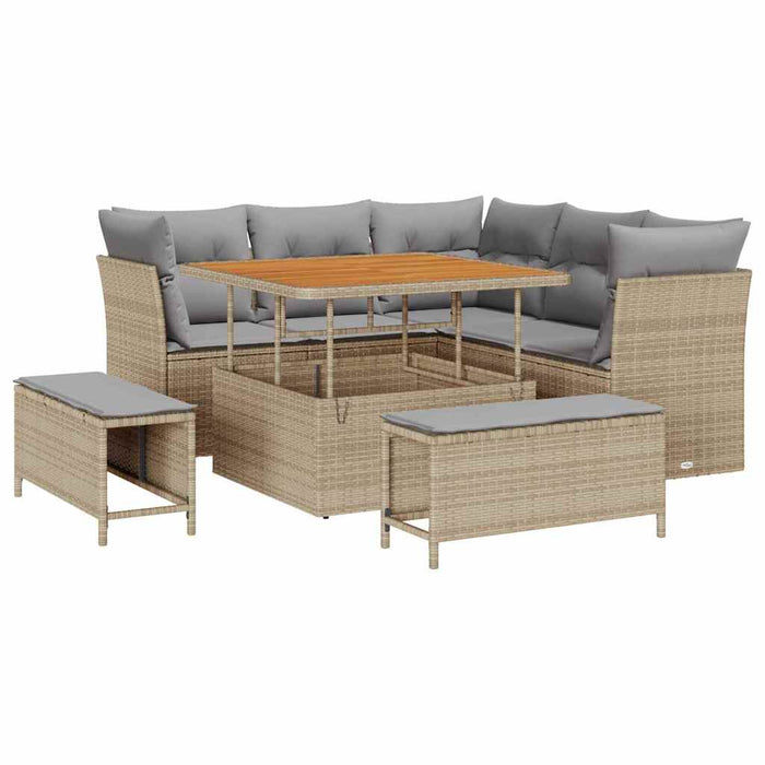 Set de Canapea de Grădină , 8 Piese, Pernuțe Bej, Rattan Poliester și Acacia - WALTI WALTI