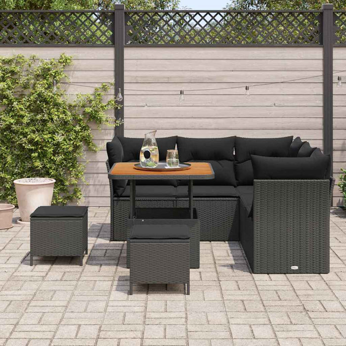 Set de canapea de grădină cu 8 piese, perne incluse, din rattan poli, acacia - WALTI WALTI