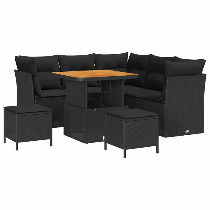 Set de canapea de grădină cu 8 piese, perne incluse, din rattan poli, acacia - WALTI WALTI