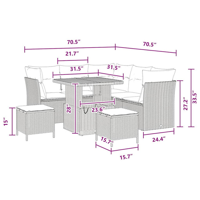 Set de canapea de grădină cu 8 piese, perne incluse, din rattan poli, acacia - WALTI WALTI