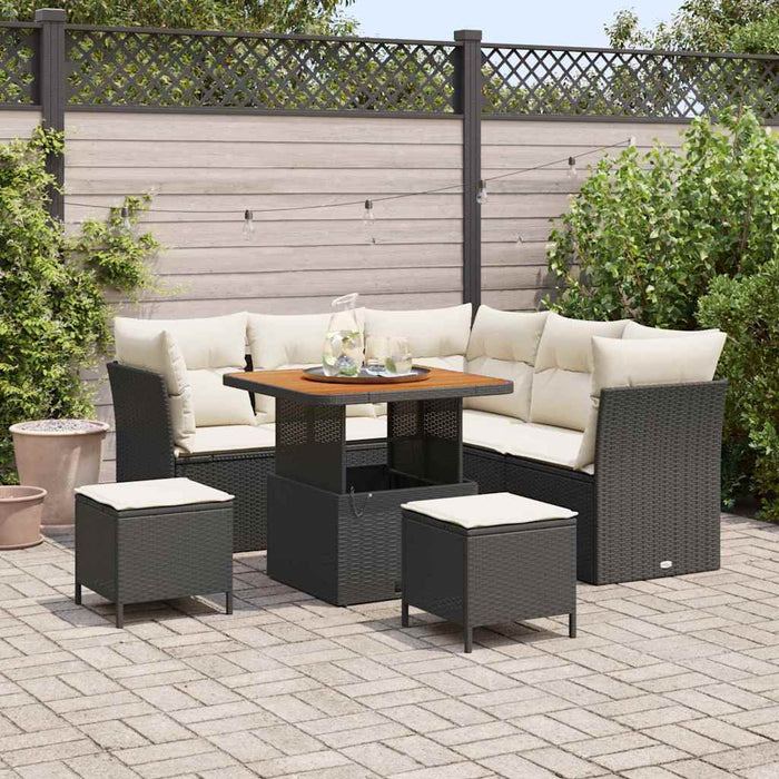Set canapea grădină 8 piese cu perne, Rattan, Polipropilenă, Negru, Acacia - WALTI WALTI