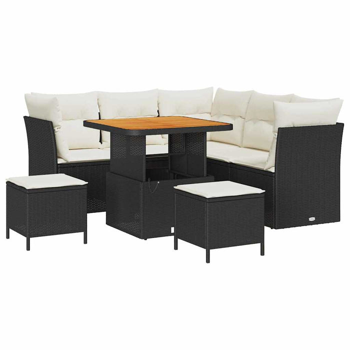 Set canapea grădină 8 piese cu perne, Rattan, Polipropilenă, Negru, Acacia - WALTI WALTI
