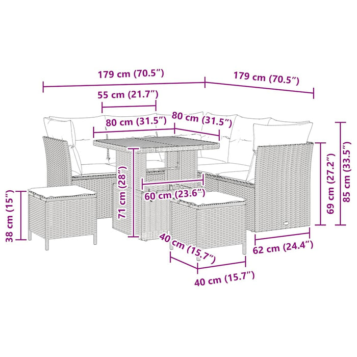 Set canapea grădină 8 piese cu perne, Rattan, Polipropilenă, Negru, Acacia - WALTI WALTI