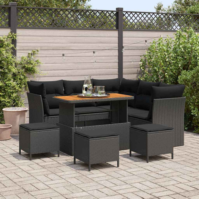 Set de canapele pentru grădină , 9 piese, cu perne, ratan negru, acacia - WALTI WALTI