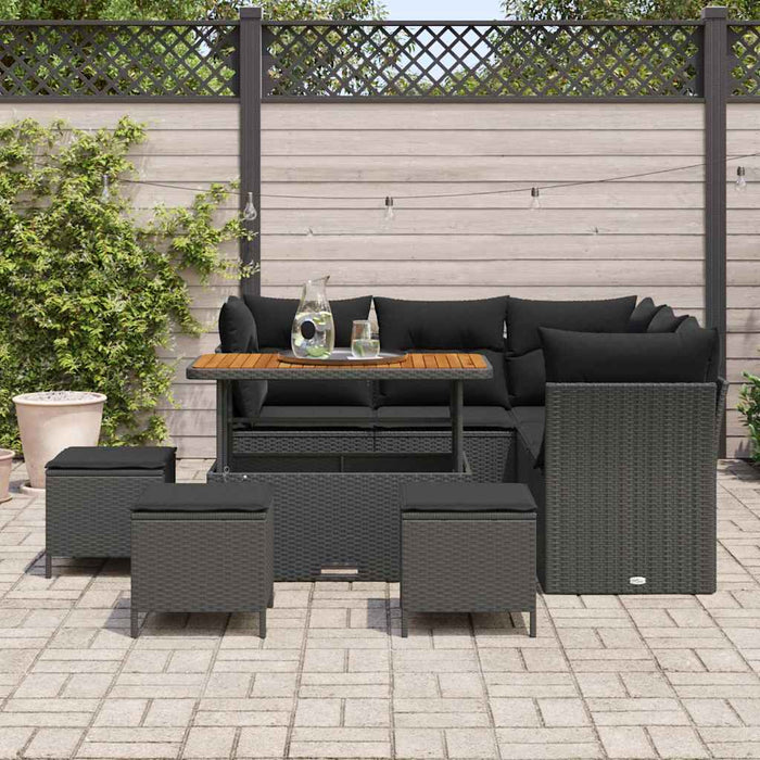 Set de canapele pentru grădină , 9 piese, cu perne, ratan negru, acacia - WALTI WALTI