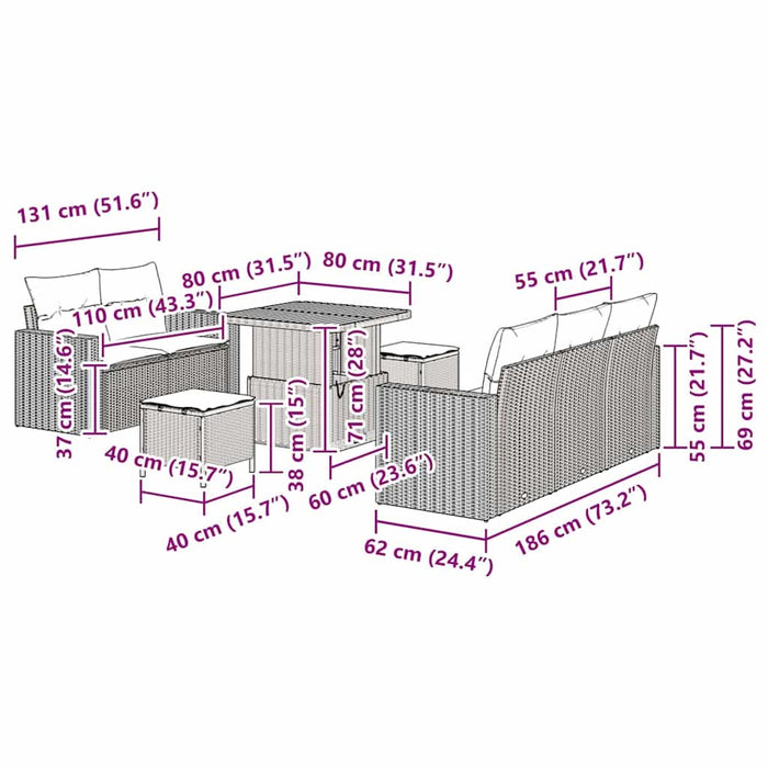 Set de canapele pentru grădină cu pernă 8 pcs Bej poliratan WALTI