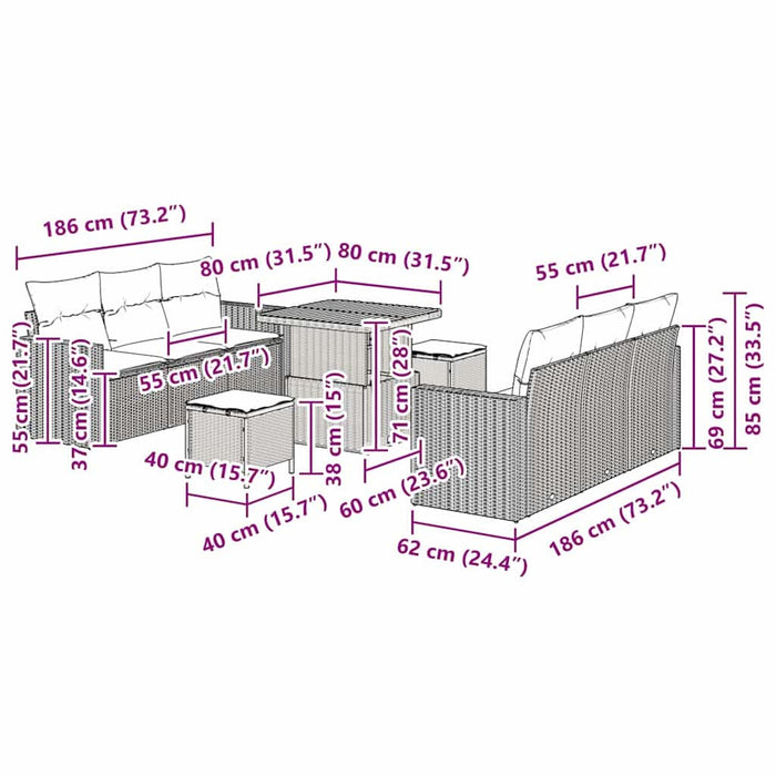 Set de canapele pentru grădină 9 pcs Negru poliratan - WALTI WALTI