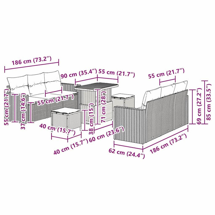 Set de canapele pentru grădină 9 pcs Negru poliratan - WALTI WALTI