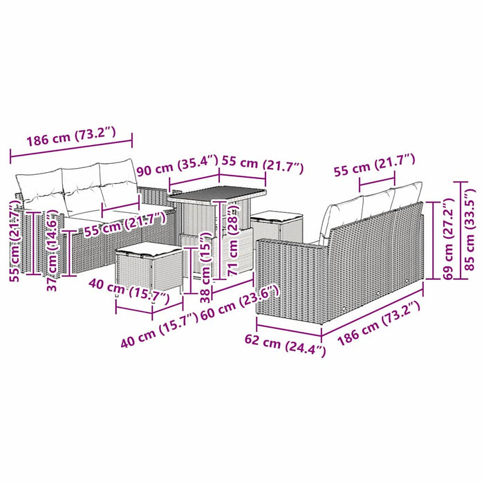 Set de canapele pentru grădină 9 pcs Gri poliratan - WALTI WALTI