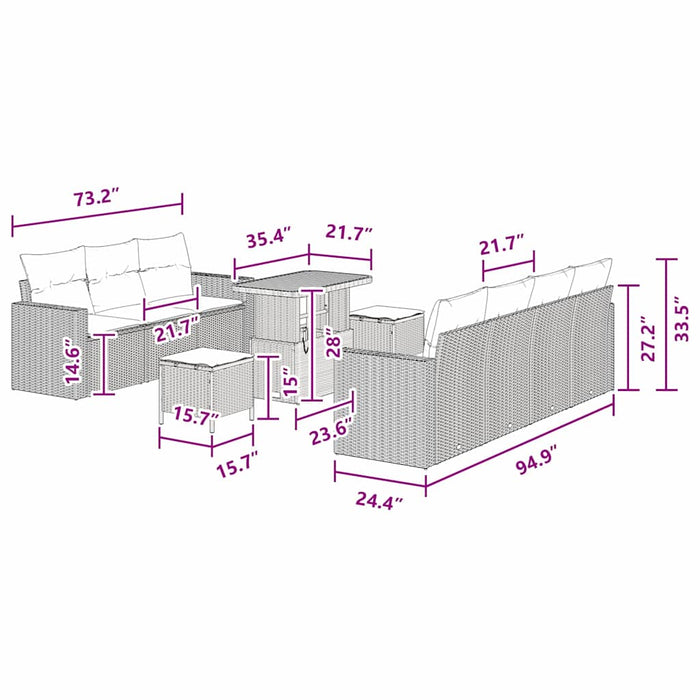 Set de canapele pentru grădină 10 pcs Negru poliratan - WALTI WALTI