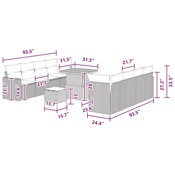 Set de canapele pentru grădină 11 pcs Negru poliratan - WALTI WALTI
