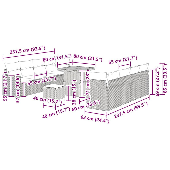 Set de canapele pentru grădină 11 pcs Negru poliratan - WALTI WALTI