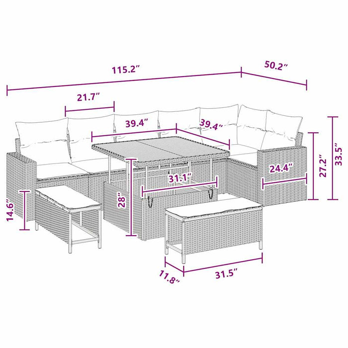 Set de canapele pentru grădină 9 pcs Negru poliratan - WALTI WALTI