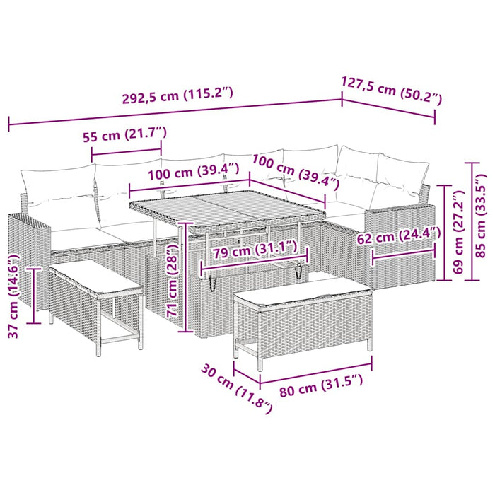 Set de canapele pentru grădină 9 pcs Gri poliratan - WALTI WALTI