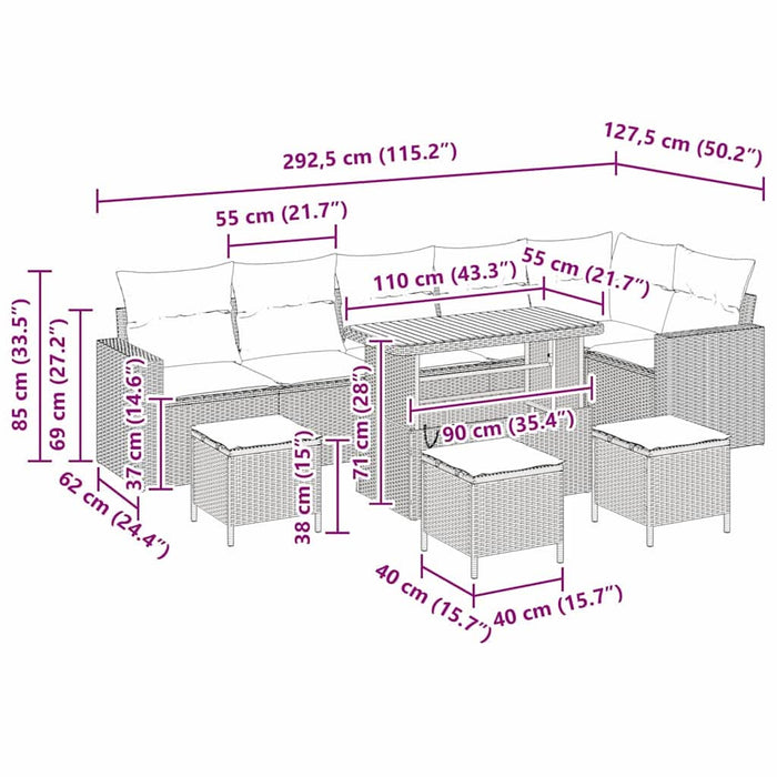 Set de canapele pentru grădină 10 pcs Gri poliratan - WALTI WALTI