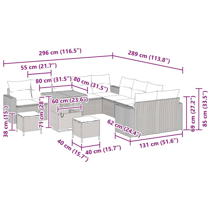 Set de canapele pentru grădină cu pernă 13 pcs Gri poliratan - WALTI WALTI