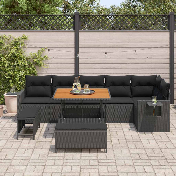 Set de canapea de grădină vidaXL 9 piese cu perne Negru Poliratan Acacia - WALTI WALTI