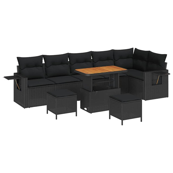Set de sofa pentru grădină de 9 piese cu perne din ratan poli negru și acacia - WALTI WALTI