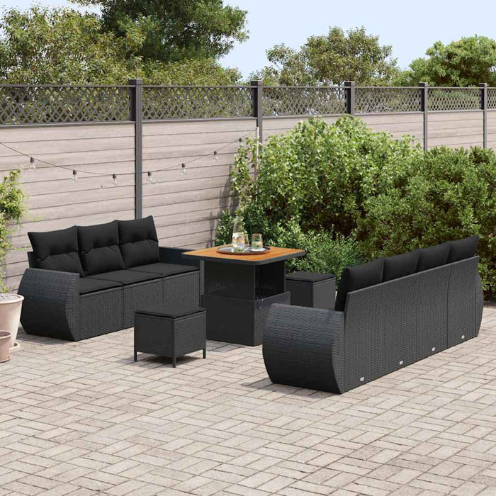 Set Sofă Grădină vidaXL 10 Piese Perne Negru Poliratan Acacia - WALTI WALTI