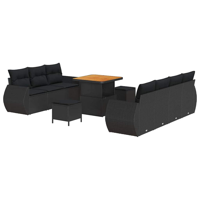 Set Sofă Grădină vidaXL 10 Piese Perne Negru Poliratan Acacia - WALTI WALTI