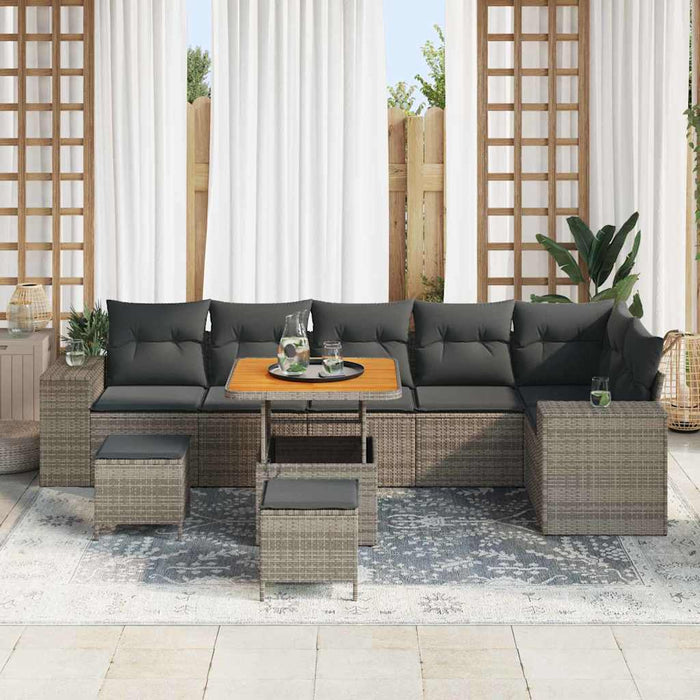 Set de canapele pentru grădină cu pernă 9 pcs Gri poliratan - WALTI WALTI